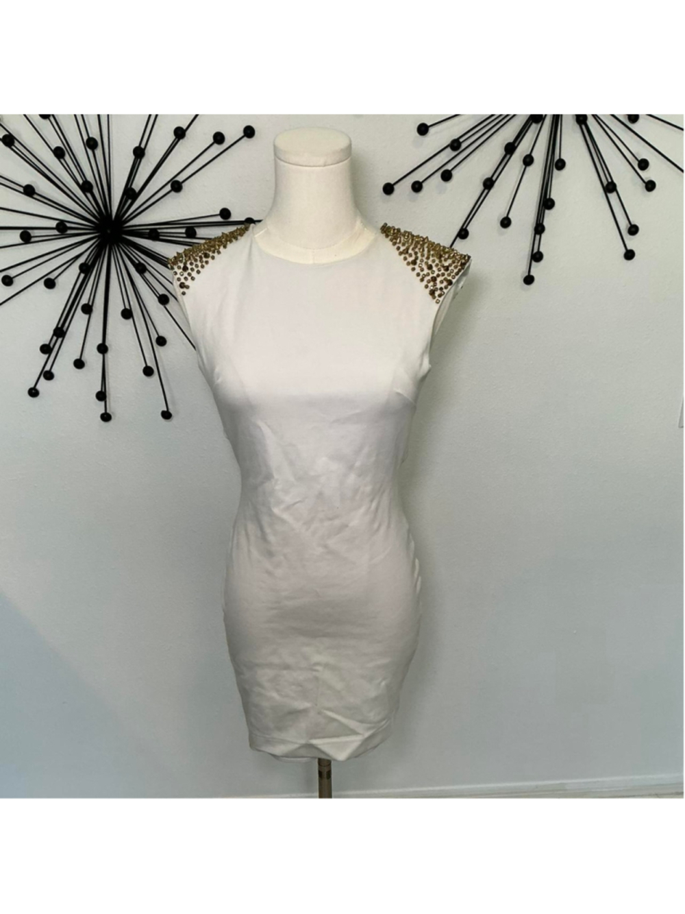 Bebe White Studded Shoulder Bodycon Mini Dress XS